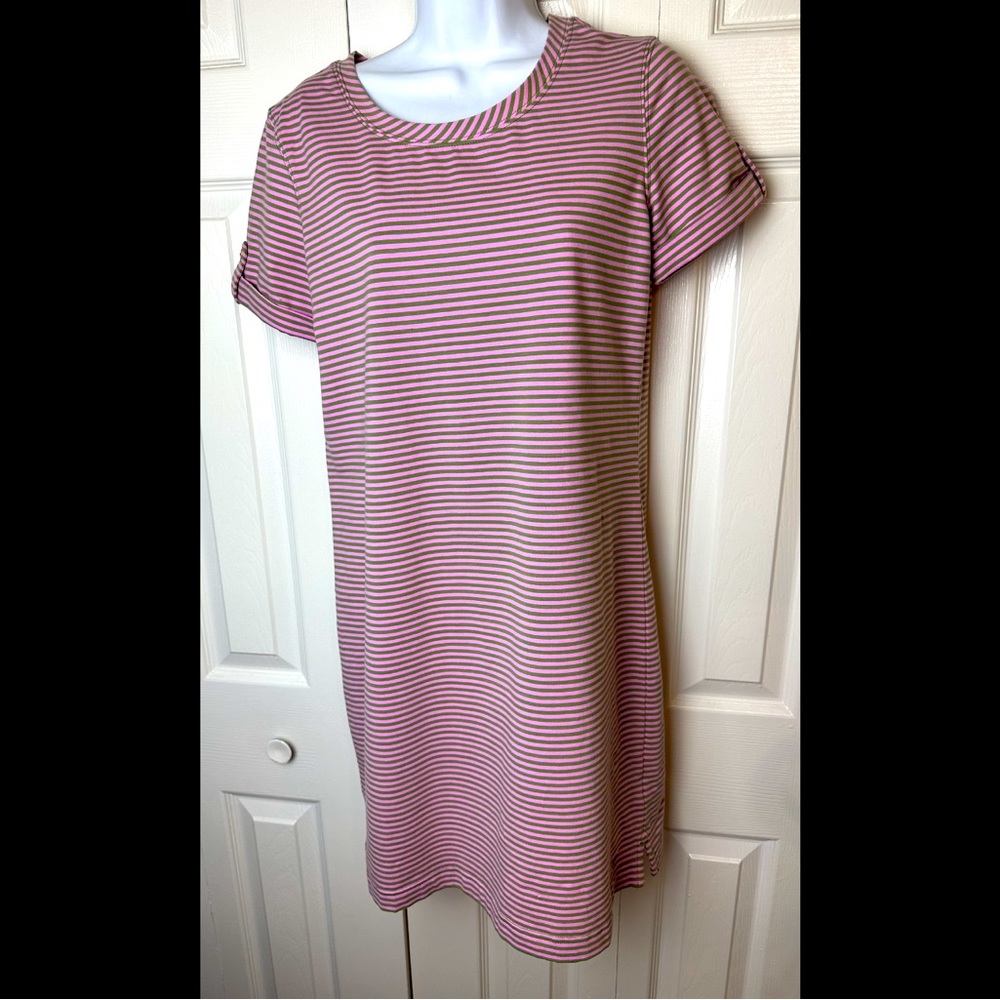 New SOUTHERN TIDE Abigail Tee Shirt Dress Seagrass Green Pink Pinstriped Pink